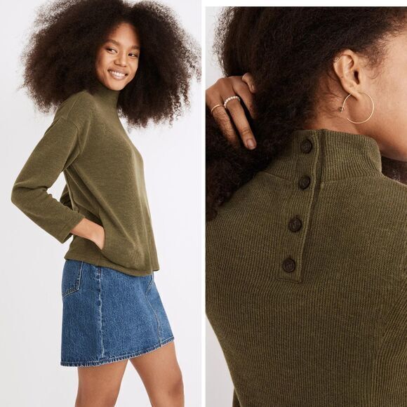 NEW Madewell green Mockneck‎ Button-Back sweater Top, size S, NC763 - Picture 1 of 16